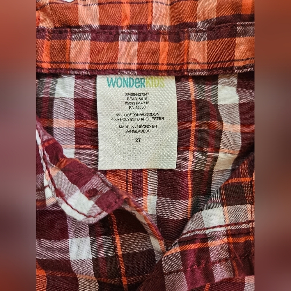 Wonder Kids Boys Red Plaid Lightweight Long Sleeve Button Up Shirt Size 2T - Picture 4 of 9